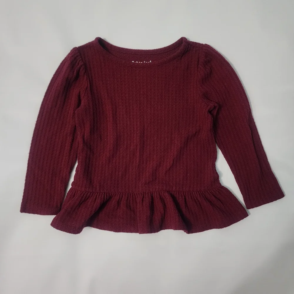 Cat & Jack Peplum Burgundy Top & Carter’s Blue Jeggings Set Toddler Girl 3T